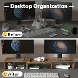 BONTEC Dual Monitor Stand Riser Rustic Brown with Phone Holder view 2