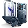 Dexnor for Samsung Galaxy A35-5G Case, [2 Front Frame] [Built-in Slide Camera Cover & Kickstand] Heavy Duty Military Grade Protection Shockproof Phone Case with Screen Protector, 6.6 inch Navy Blue