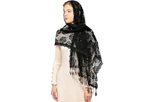 Wgior Rose Rectangular Chapel Veil Scarf Catholic Church Veils Mantilla Wrap Shawl Mass Head Covering