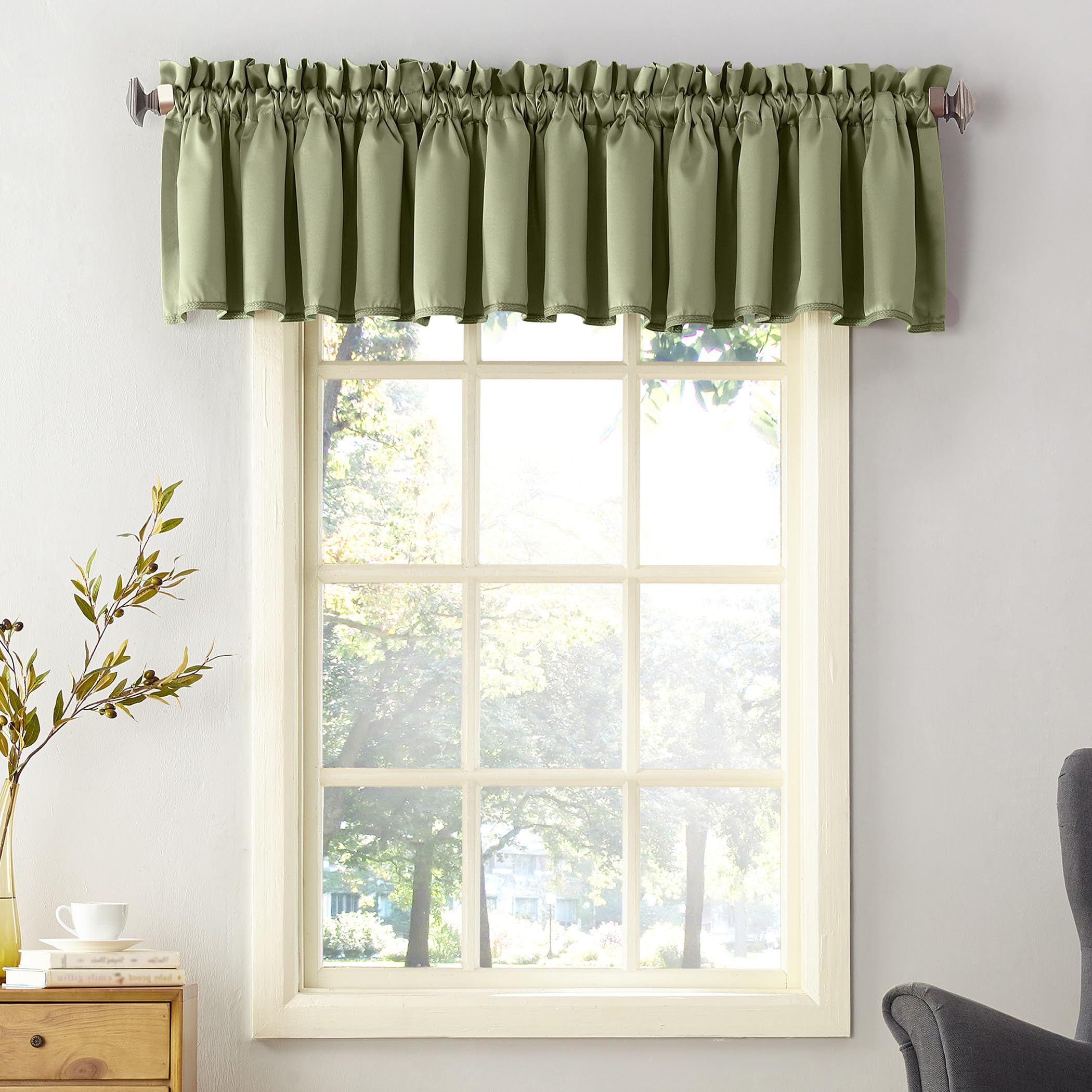 Sun Zero Solid Energy Efficient Rod Pocket Curtain Valance, Polyester, Sage Green, 18" W x 54" L (Pack of 1)