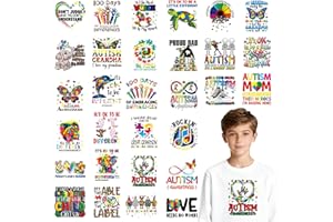 Shejdgart Dtf Transfers Ready to Press - 30 Pcs Autism Awareness Iron on Transfers, Colorful Puzzle Iron on Patches for T-Shi