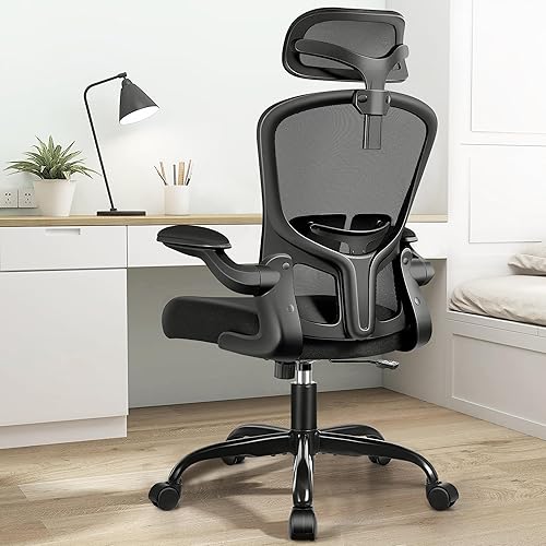 FelixKing Ergonomic Office Chair, High Back Ergonomic Chair with Adjustable Lumbar Support and Wheels, Swivel Mesh Chair with 3D Headrest, 2D Armrests (Black)