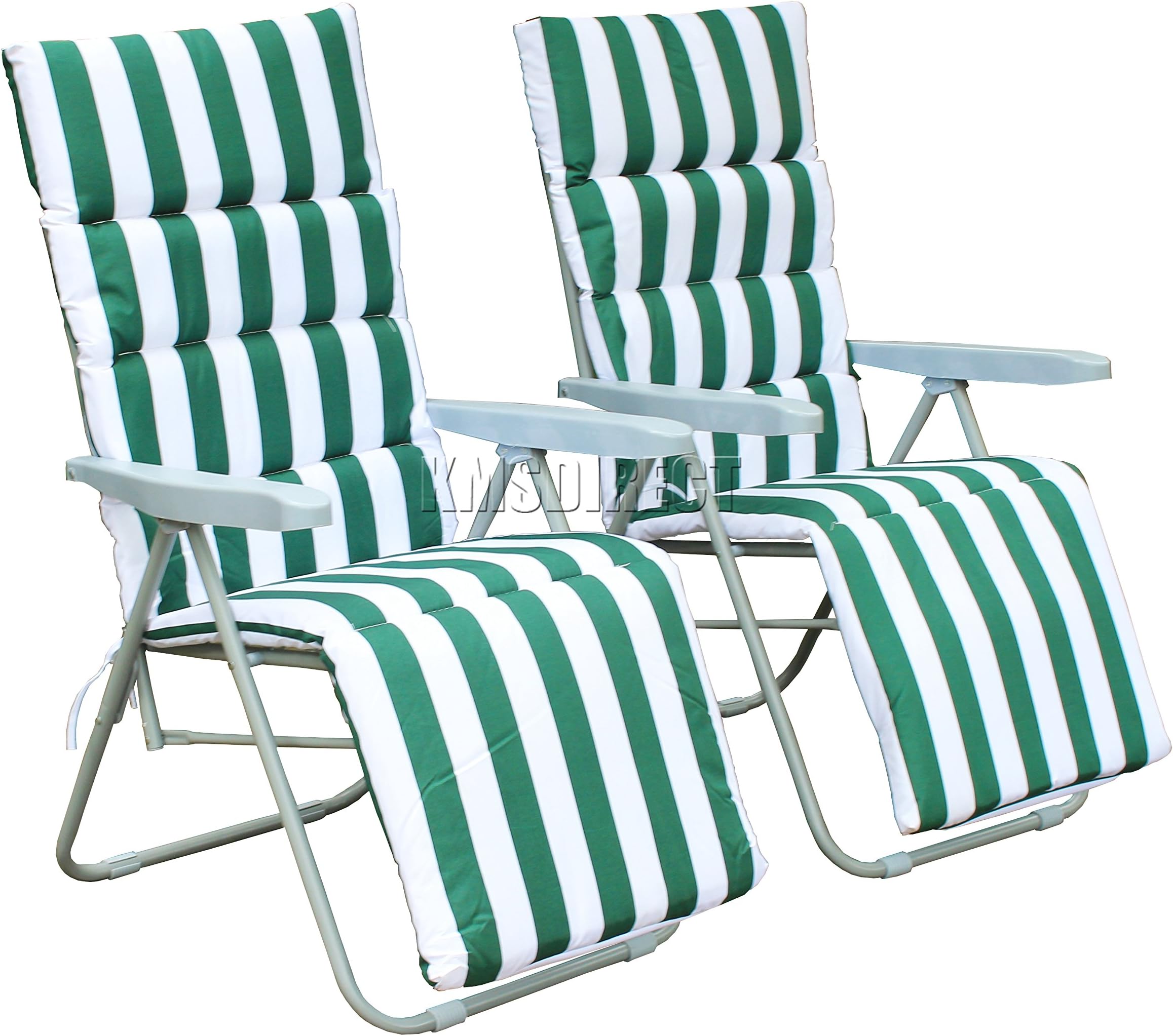 BIRCHTREE 2 Adjustable Foldable Sun Reclining Recliner Chairs Garden Outdoor Relaxer Lounger With Cushion BT-SR01 Green