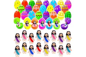 CHERISLPY 24 Pcs Prefilled Easter Eggs with Mini Jesus Figurines Resin Toys Great for Kids Toddlers Easter Egg Hunt Fillers Easter Basket Stuffers Party Favor Gifts