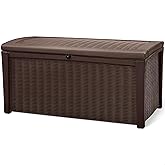 Keter Borneo 110 Gallon Resin Deck Box - Organization and Storage for Patio Furniture, Outdoor Cushions, Throw Pillows, Garden Tools and Pool Toys, Brown