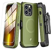 M MYBAT PRO Maverick Series iPhone 13 Pro Case with Belt Clip Holster,w/Screen Protector,Anti-Drop,Shockproof,with 360°Rotating Kickstand,Heavy Duty Protection Army Green