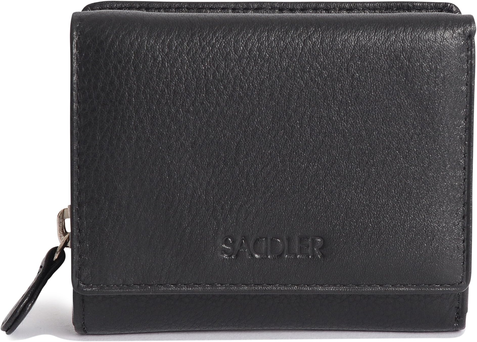 SADDLER Womens Luxurious Real Leather Trifold Credit Card Wallet with Large Zippered Coin Pocket | Designer Ladies Purse - Perfect for ID Coins Notes Debit Travel Cards | Gift Boxed - Black
