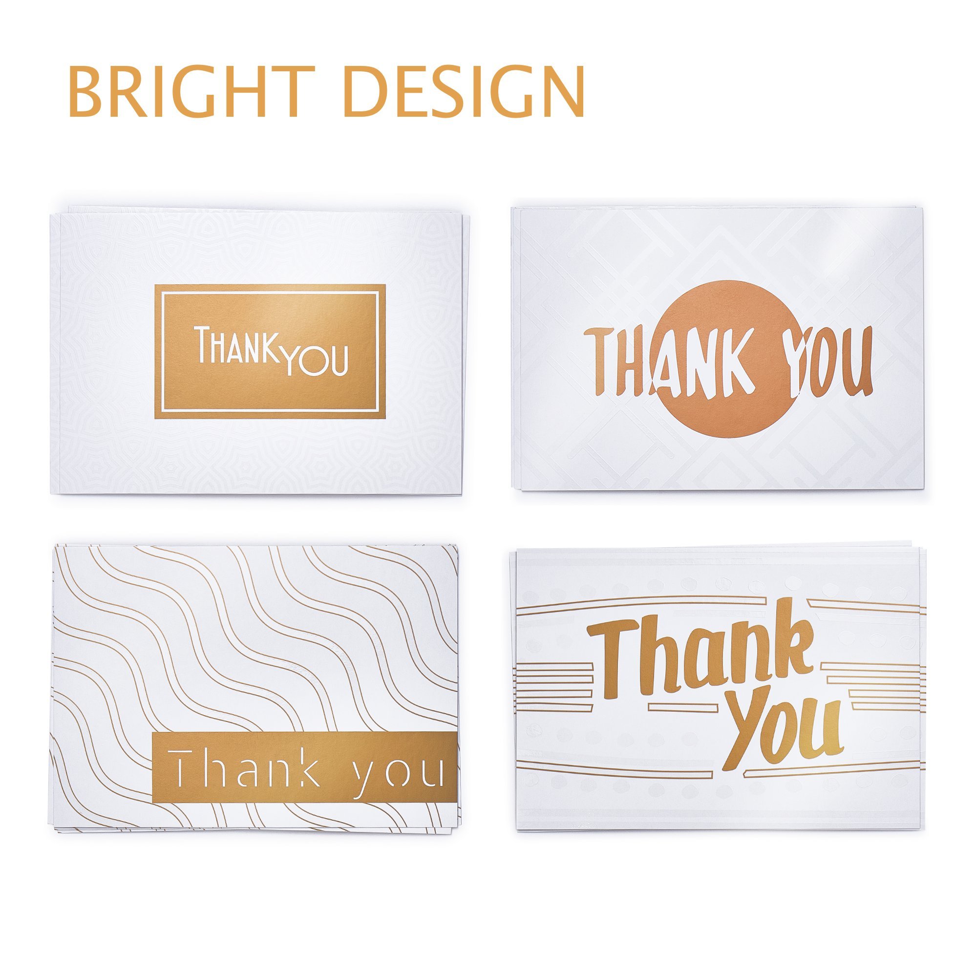 Thank You Cards Box Set - 40 Greeting Cards with Kraft Envelopes - Rose Gold/White Floral Design Note Cards - Best Thank You Notes for boy/girl Baby Shower, Men, Bridal, Wedding, Kids, Graduation