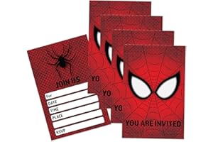 BIRTHDAY GALORE Spiderweb Superhero Birthday Party Invites For Boys Kids - 20 Count of 4 x 6 Inch Double Sided Fill-In Invitations With Wet To Seal Envelopes