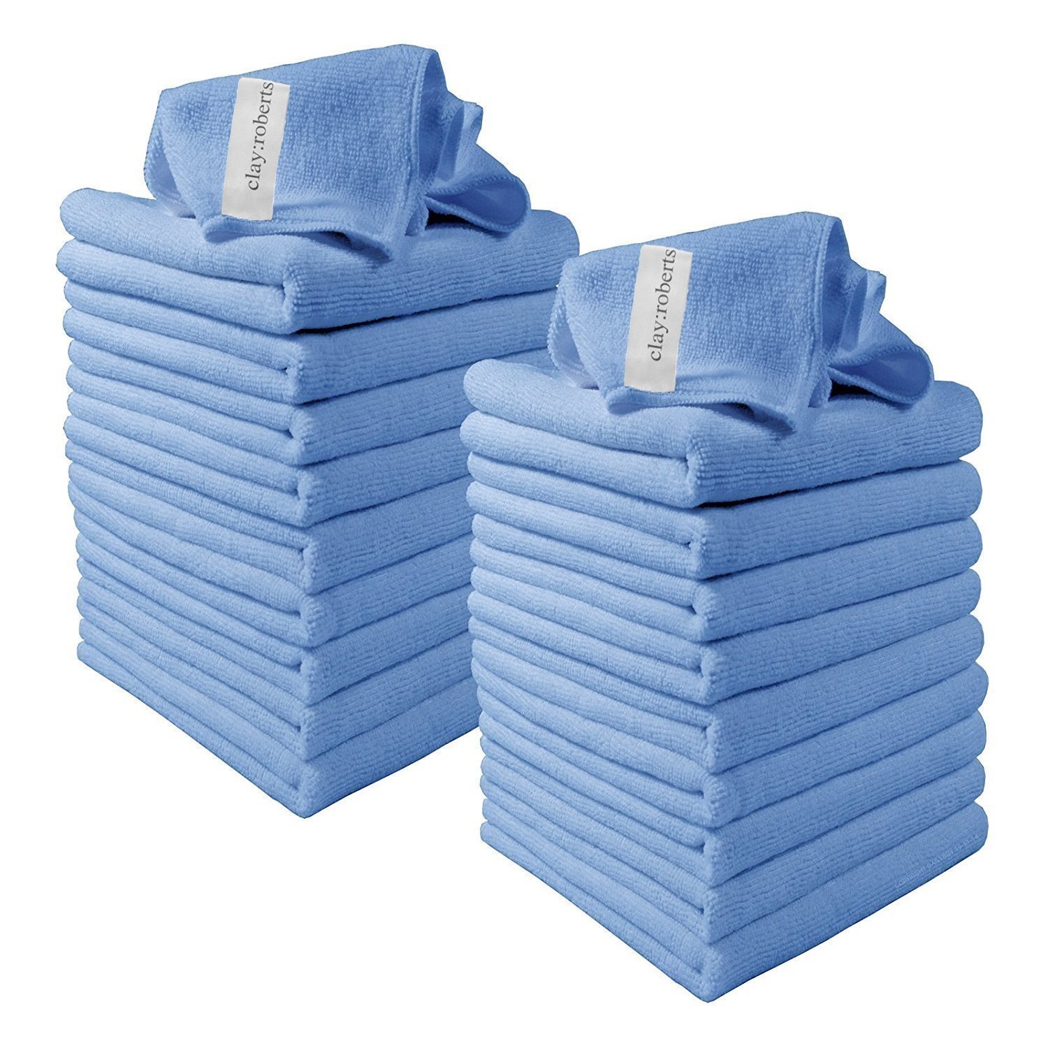 Clay Roberts Microfibre Cleaning Cloths, 40cm x 30cm - Pack of 20, Blue Cloths, Machine Washable, Polishing, Waxing & Dusting Cloth, Lint-Free, Kitchen Towel, Car Cleaning, Microfiber