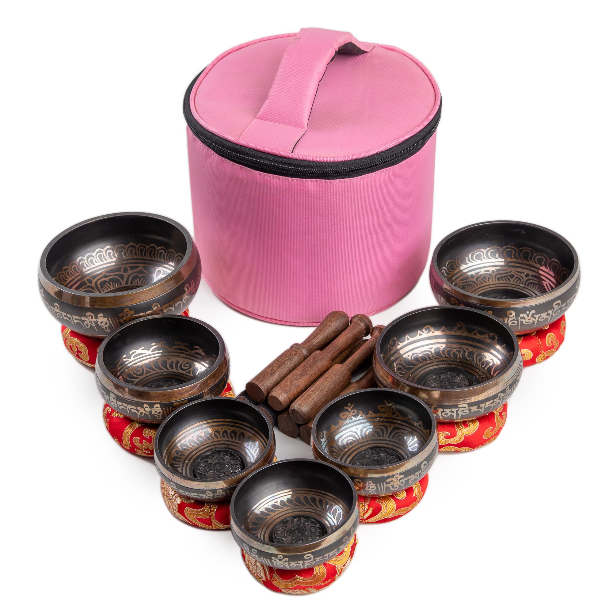 Photo 1 of Himalayan Bazaar Tibetan Singing Bowls Set Of 7 Bronze for Meditation Mindfulness with Carry Box