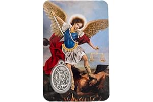 VILLAGE GIFT IMPORTERS Holy Prayer Card with Built-In Medal Pendant | Laminated Full-Color Prayer Card | Great Variety (Saint Michael and Guardian Angel Prayer Card and Medal)