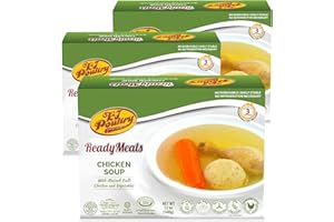 KJ Poultry Kosher Ready Meals - Matza Ball Chicken Soup & Vegetables, CHOMETZ NOT for PASSOVER, MRE Meat Meals Ready to Eat, Shabbos Food, Halal, (3 Pack) Cooked Entree, Shelf Stable Microwave Dinner
