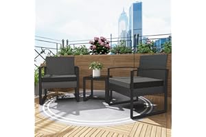 LayinSun 3 Pieces Patio Set Outdoor Wicker Conversation Bistro Set,PE Rattan Chairs with Coffee Table for Porch Lawn Garden Backyard (Black)