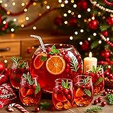 Reallnaive 8 Pcs Glass Punch Bowl Set Christmas Party Bowl Set with 6 Punch Cups and Ladle Heavy Large for Parties, Holidays, Schools, Christmas for Centerpiece Table Decorations