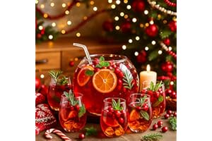 Reallnaive Glass Punch Bowl Set Christmas Party Bowl Set with 6 Punch Cups and Ladle Heavy Large for Parties, Holidays, Schoo