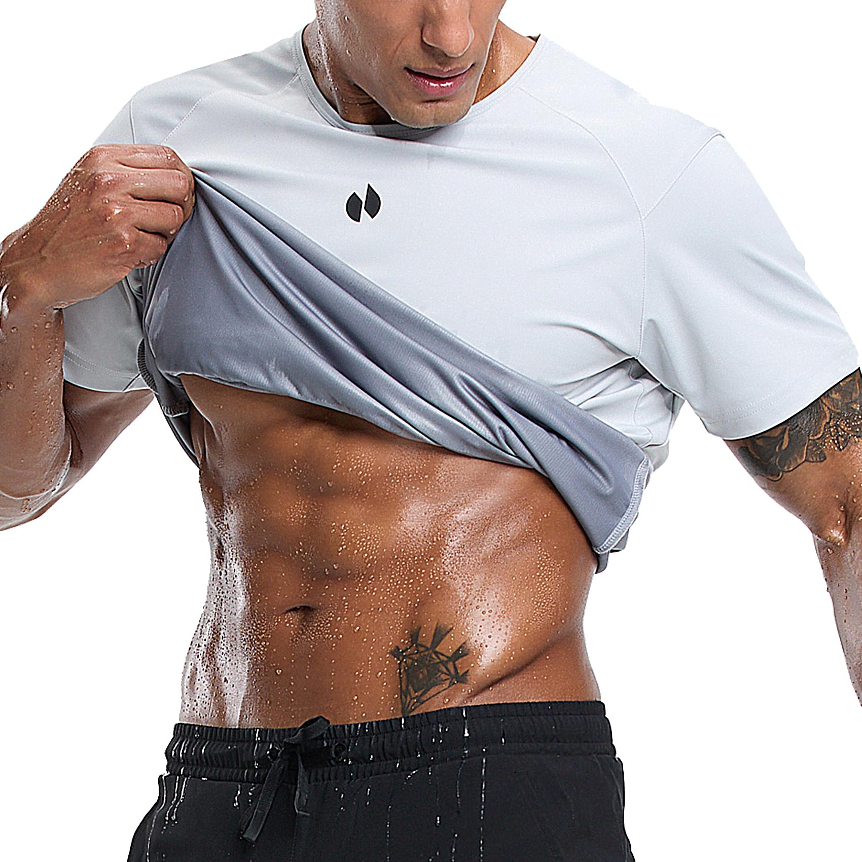 Photo 1 of HOTSUIT Sauna Shirt for Men Heat Trapping Vest Workout Sweat Suits Short Sleeve Fat burning Compression Tops for Gym Exercise Boxing White 3XL