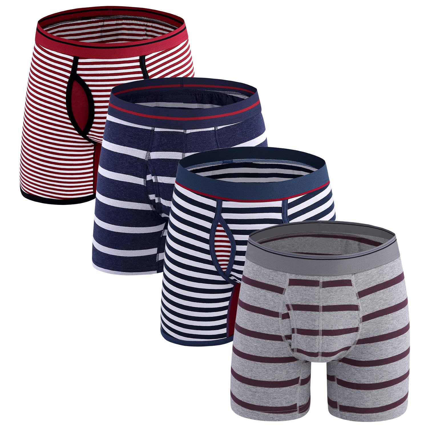Men\'s Boxer Briefs Pack of 4 No Ride Up Boxer Brief Cotton Underwear Open Fly-S,Stripe T3