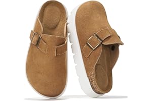 Project Cloud Chunky Kids Clogs – 100% Genuine Leather Clogs for Kids with Cork Footbed & Arch Support – Non-Slip Mules & Sandals for Girls Footwear (Little BentonChunky)