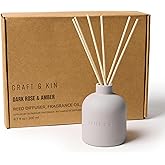 Craft & Kin Reed Diffuser for Home & Bathroom – Rose & Oud Holiday Reed Diffuser Set with Fragrance Sticks, Long-Lasting Alcohol-Free Scent, Earthenware Collection, 6.7oz