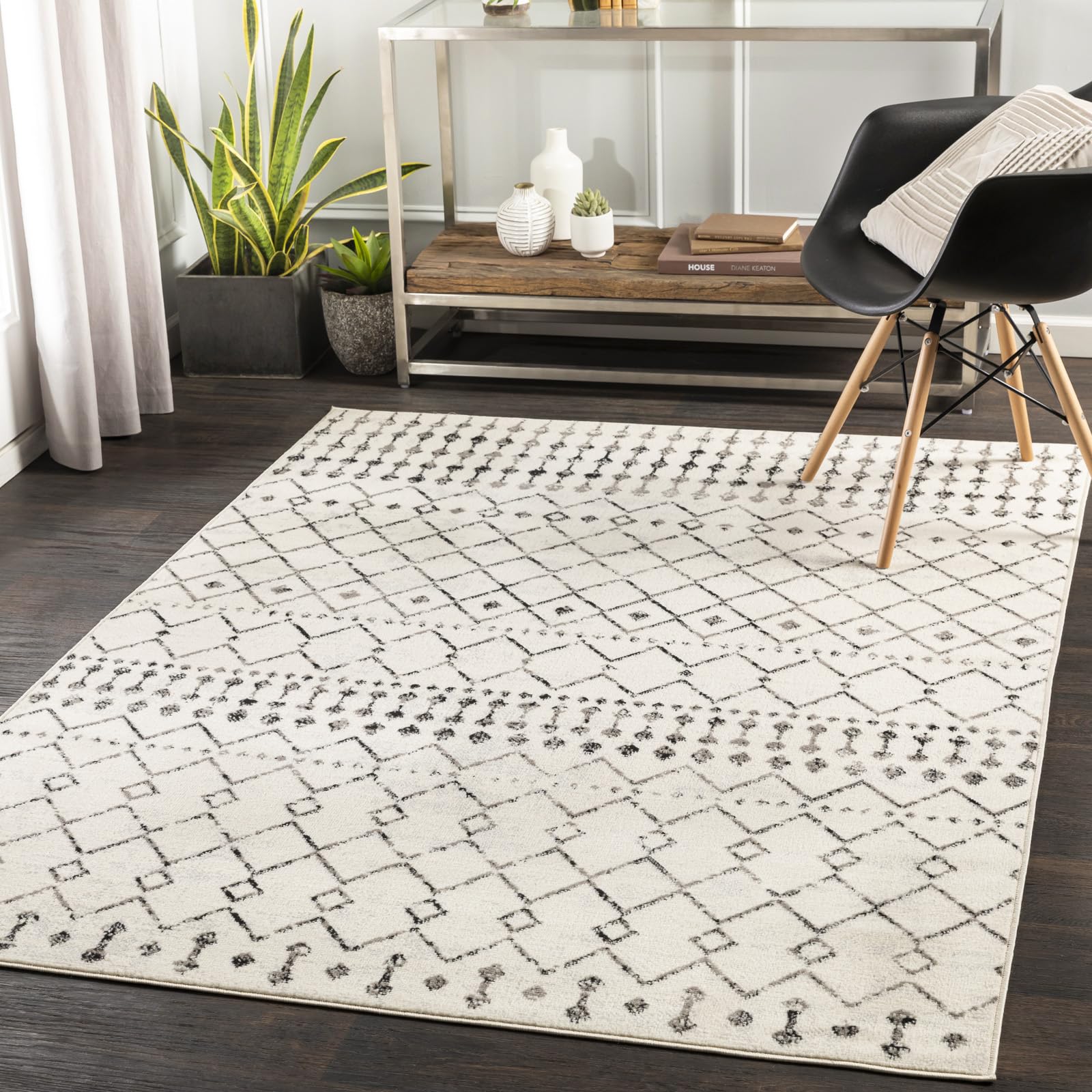 Livabliss Leonor Abu Dhabi Geometric Rug - Scandi Area Rugs Living Room 200x274 cm, Dining, Kitchen - Neutral, Abstract Patterned Rugs, Boho Style, Easy Care Pile - Large Rug, Ivory, Grey, Black