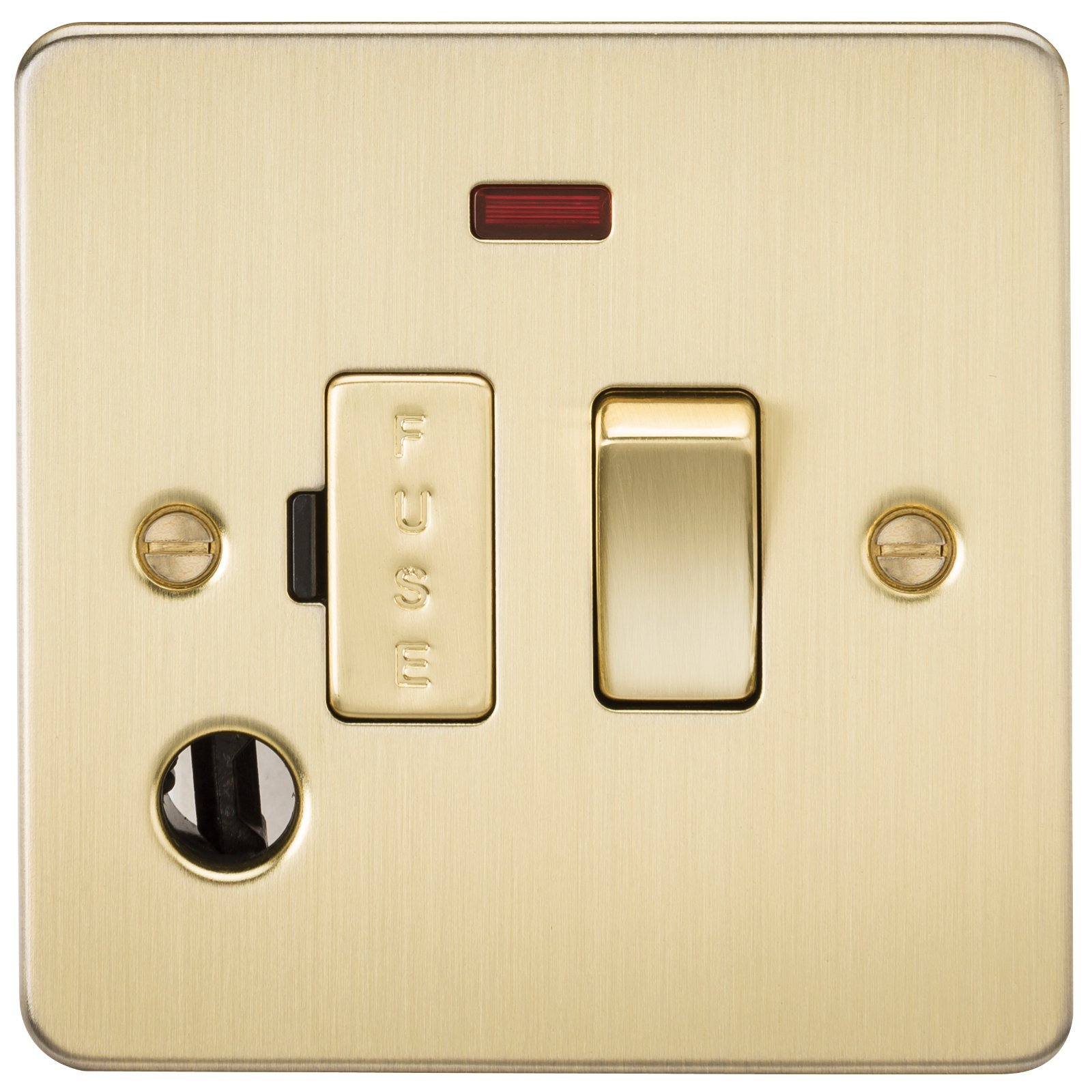 Knightsbridge FP6300FBB 13 A Flat Plate Switched Fused Spur Unit with Neon and Flex Outlet, Brushed Brass