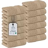 DAN RIVER 12-Pack Premium 100% Cotton Tan Face Towels for Bathroom - Reusable Face Wash Cloths for Showering 12x12 Inches - 550 GSM Super Soft & Absorbent Luxury WashCloths for Body, Spa & Gym