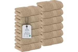 DAN RIVER 12-Pack Premium 100% Cotton Tan Face Towels for Bathroom - Reusable Face Wash Cloths for Showering 12x12 Inches - 550 GSM Super Soft & Absorbent Luxury WashCloths for Body, Spa & Gym
