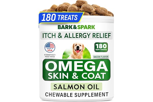 Omega 3 for Dogs - 180 Fish Oil Treats for Dog Shedding, Skin Allergy, Itch Relief, Hot Spots Treatment - Joint Health - Skin