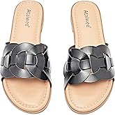 Ataiwee Women's Braided Flat Slide Sandals - Chic Summer Shoes with Round Toe and Cover Strap Detail, Easy Slip-On Design, Rubber Sole Strappy Sandals.