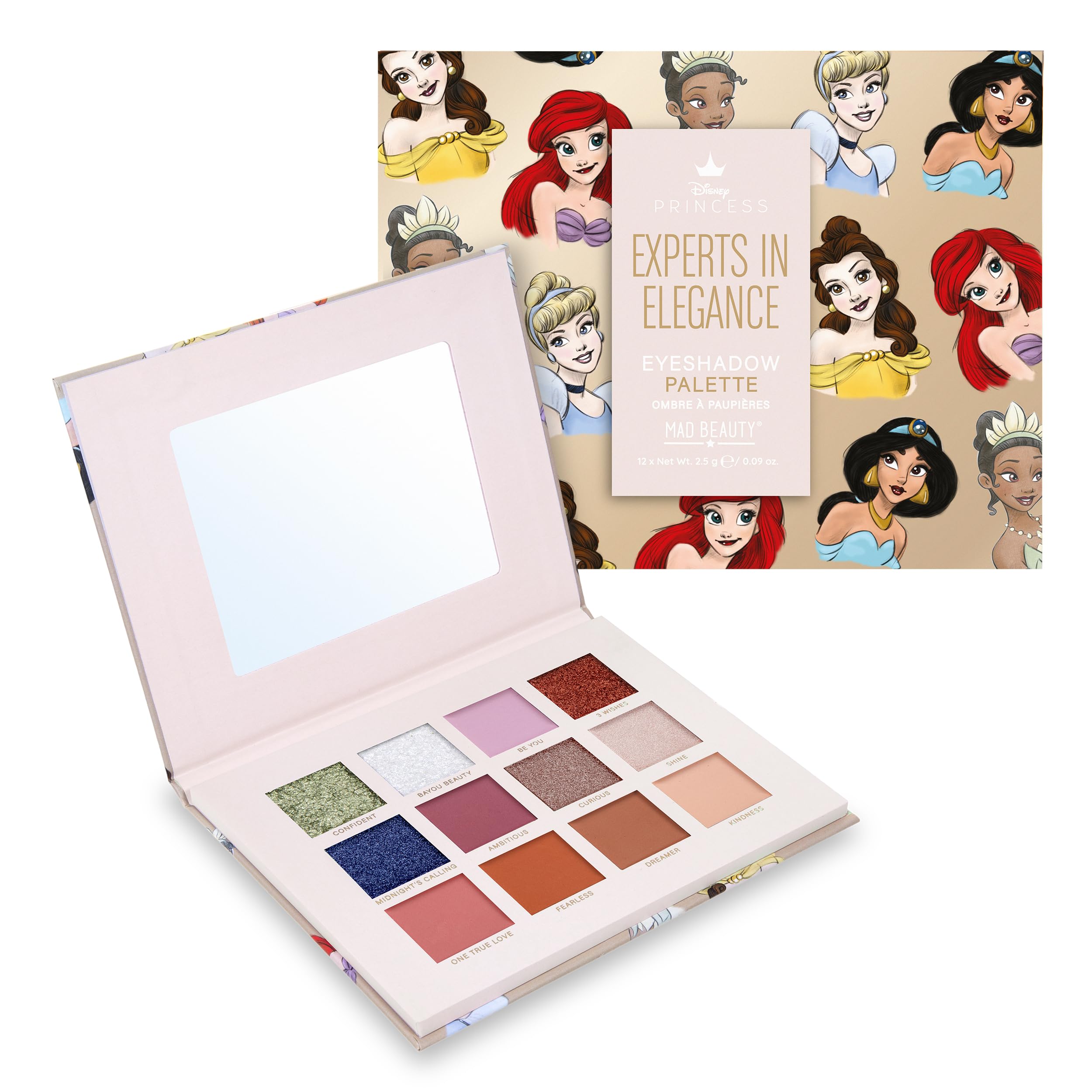 Pure Princess Eyeshadow (Mixed) MAD BEAUTY Disney Pure Princess Twelve Shade Palette With Mirror, Self-Care Cosmetic Gift, Belle, Ariel, Tiana, Cinderella, Jasmine