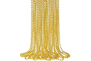 SHAOQINLIN 12 PCS Gold Bead Necklace, Mardi Gras Beads Christmas Necklaces 33" Metallic Beaded Costume Party Necklaces for Parade Throws, Wedding, Birthday, Pirate Party Favors