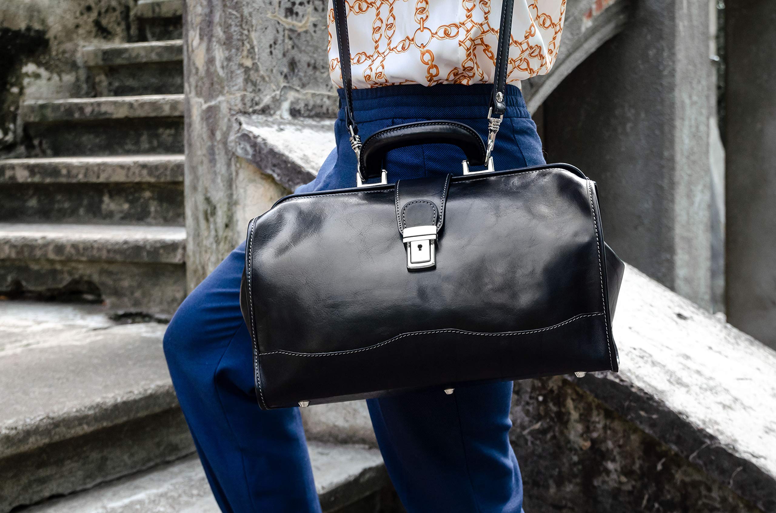 Time Resistance Leather Doctor Bag - Italian Handmade Medical Bag - Vintage Style Handbag - Real Leather Briefcase