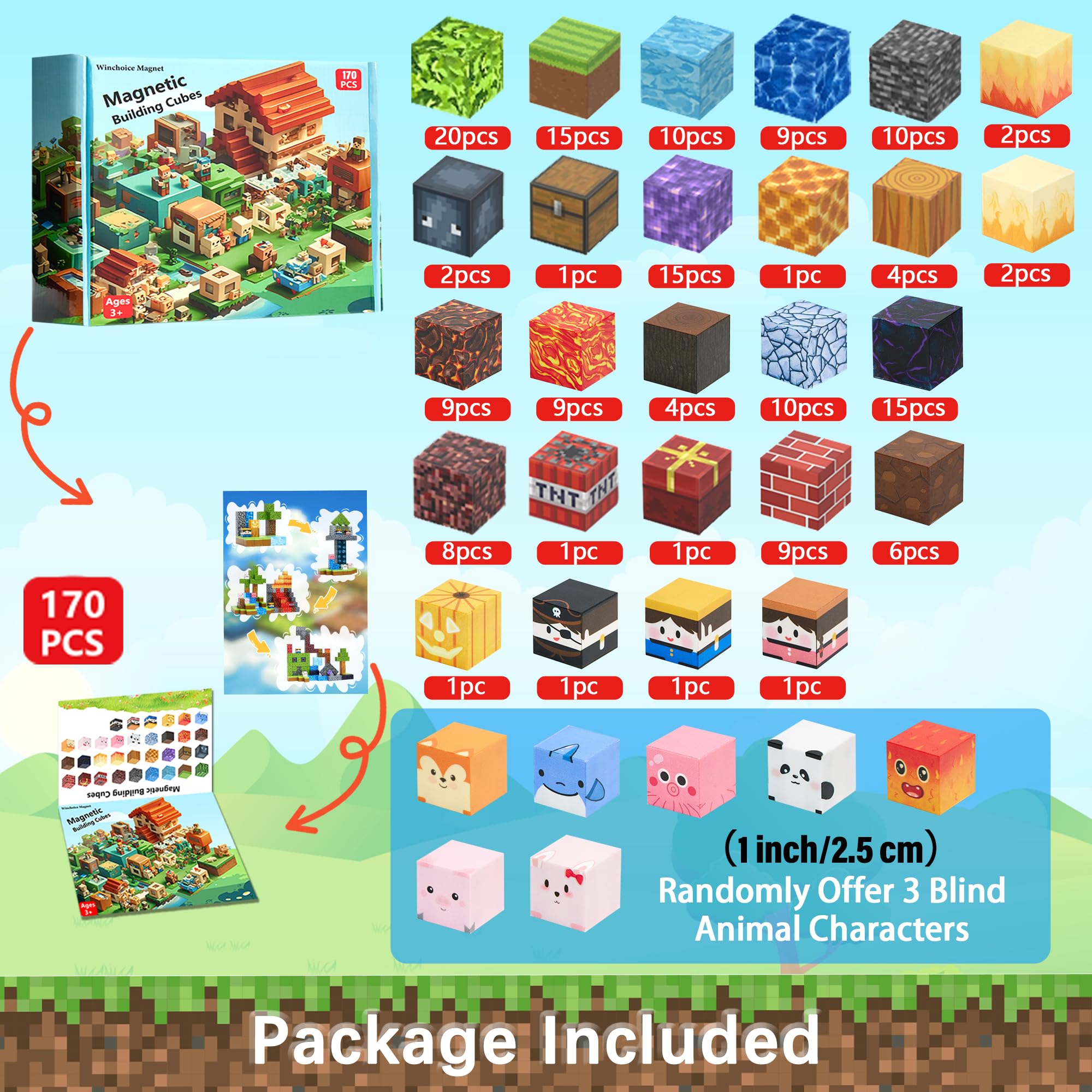 Magnetic Blocks,170PCS Magnetic Building Blocks Upgraded Sensory Toys Construction Set,Magnets Cubes Building Toys for Kids Games,Toddler Montessori Stacking Magnets for 3+ Boys Girls Birthday Gifts
