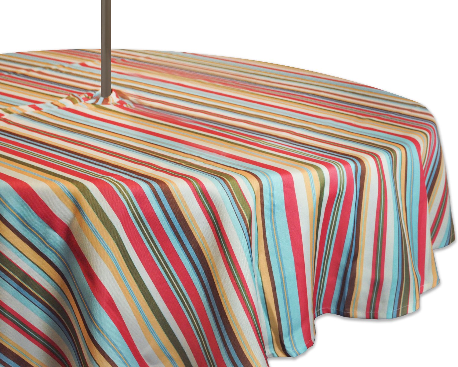 Photo 1 of DII Summer Stripe Outdoor Zippered Tabletop Collection, Multi-use, Machine Washable, Tablecloth, 60" Round, Sunset