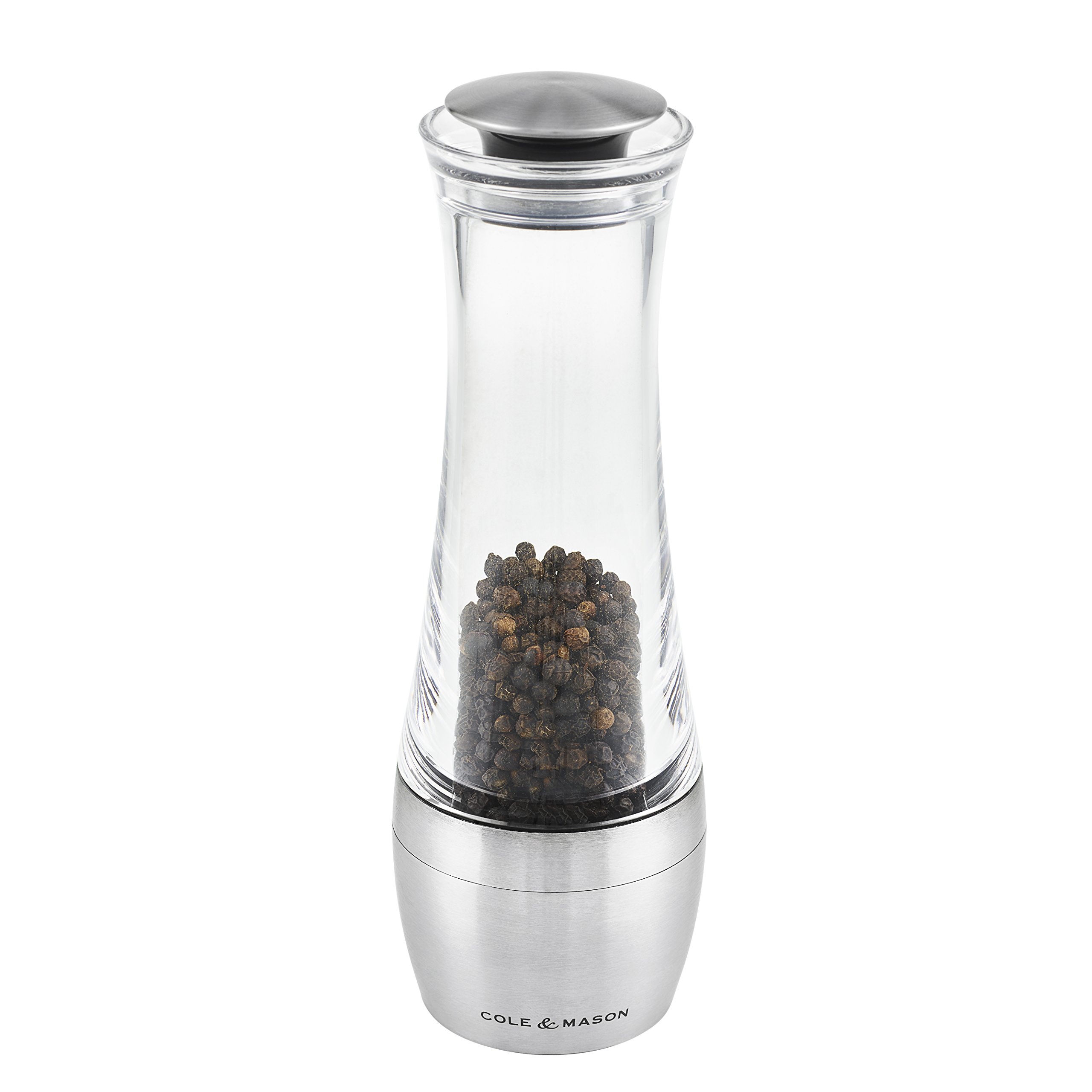 Cole & Mason H308791P Amesbury Pepper Mill, Precision+ Stemless, Stainless Steel/Acrylic, 190 mm, Single, Includes 1 x Pepper Grinder