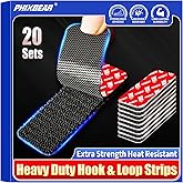 PHIXBEAR 20 Sets Super Adhesive Hook and Loop Strips Heavy Duty, Heat Resistant Waterproof, Outdoor or Indoor Use, Black 1.2x3.2 Inch
