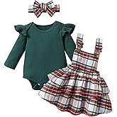 Mubineo Baby Girl Christmas Clothes Plaid Outfits Long Sleeve Romper Overall Skirt Dress Cute Newborn Outfit