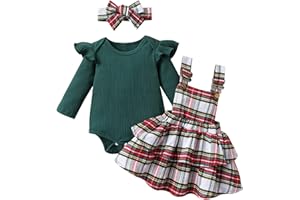 Mubineo Baby Girl Christmas Clothes Plaid Outfits Long Sleeve Romper Overall Skirt Dress Cute Newborn Outfit