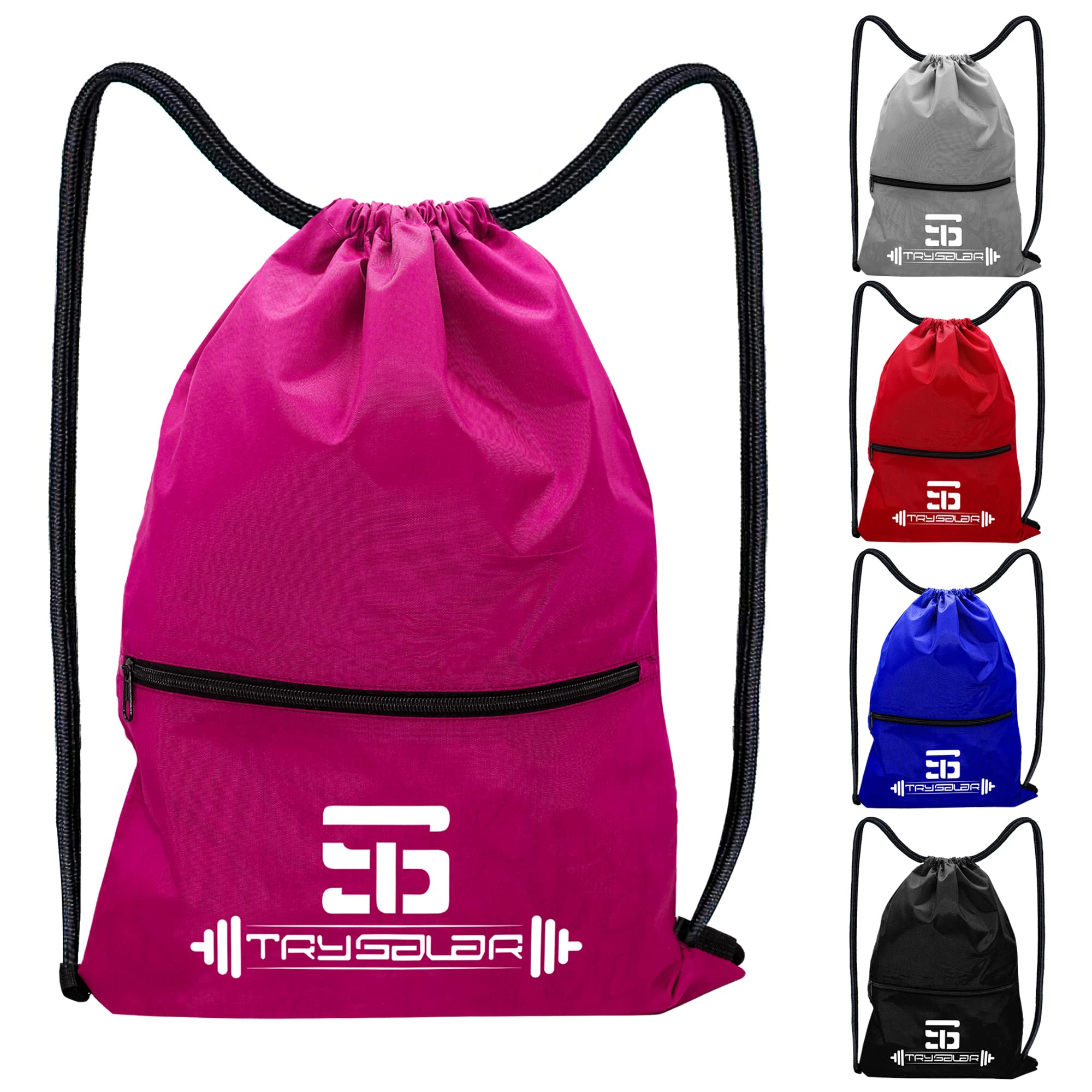 TrySalar Drawstring Bags Sport Gym Sack Waterproof Swimming Swim Bag, Backpack Draw String Bags Pack Suitable for School, Travel Beach and Various Activities (Pink)