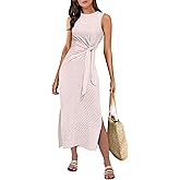 ANRABESS Womens Summer Casual Sleeveless T Shirt Midi Dress Slim Fit Tie Waist Split Tank Long Dresses 2026 Vacation Sundress