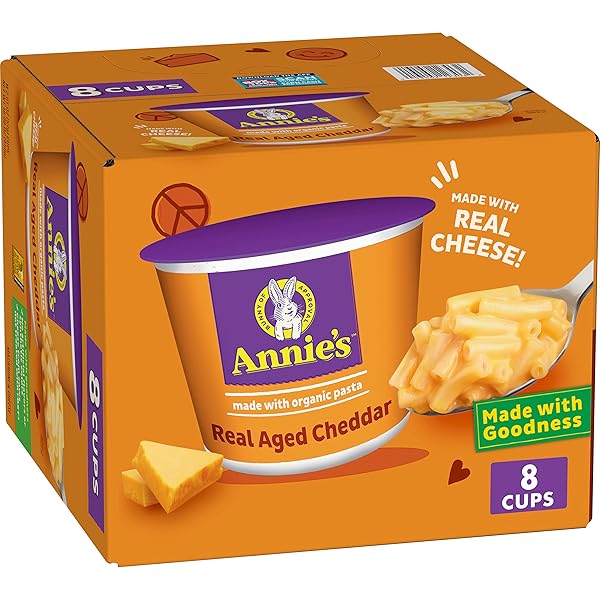 ANNIE’S REAL AGED CHEDDAR MICROWAVE MAC & CHEESE WITH ORGANIC PASTA, 8 CT, 2.01 OZ CUPS