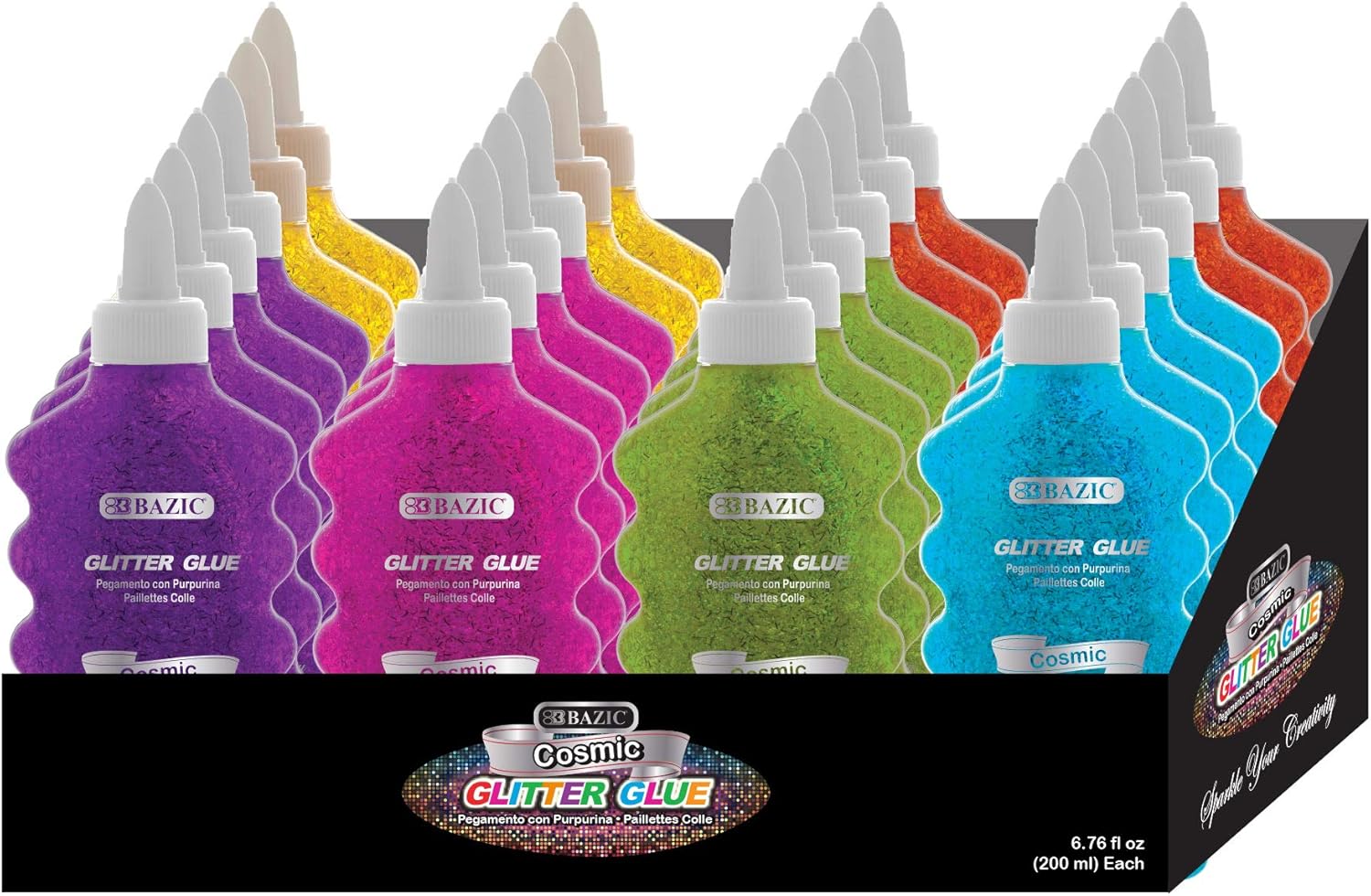 BAZIC Glitter Glue 6 Neon Color, Non-Toxic Washable Glitter Glue for Slime Paints Art Crafts, Gift for Kids (6.8oz/Pack), 24-Packs: Kitchen & Dining