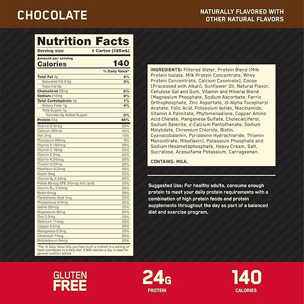 OPTIMUM NUTRITION GOLD STANDARD PROTEIN SHAKE, 24G PROTEIN, READY TO DRINK PROTEIN SHAKE, GLUTEN FREE, VITAMIN C FOR IMMUNE SUPPORT, CHOCOLATE, 11 FL OZ, PACK OF 4 (PACKAGING MAY VARY)