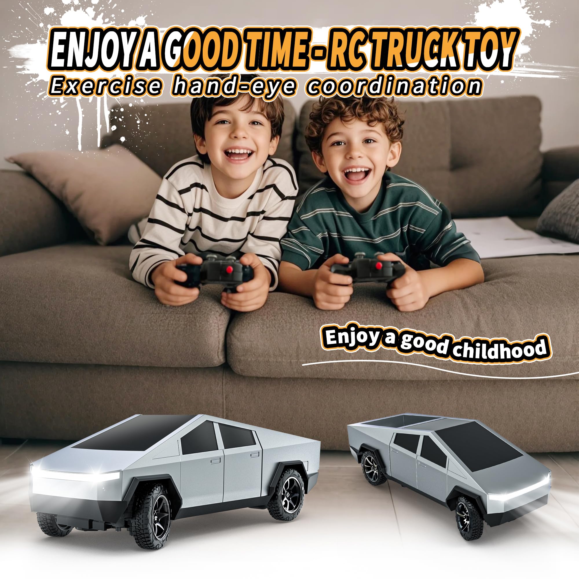 RC Car Toys，All Terrain 2.4GHz RC Truck for Boys Aged 3-8, 8-12, Electric Vehicle Truck Toys for Kids, Birthday Gifts for Kids, Boys and Girls (Silver)