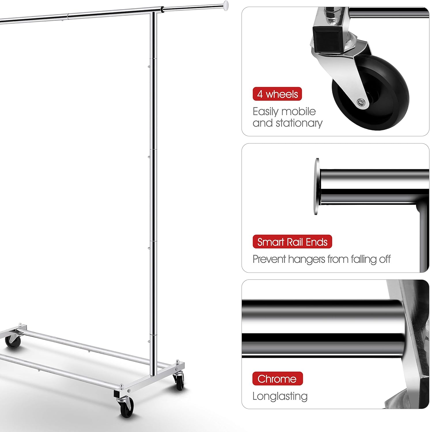 Simple Trending Standard Rod Clothing Garment Rack, Rolling Clothes Organizer on Wheels for Hanging Clothes, Chrome: Home Improvement