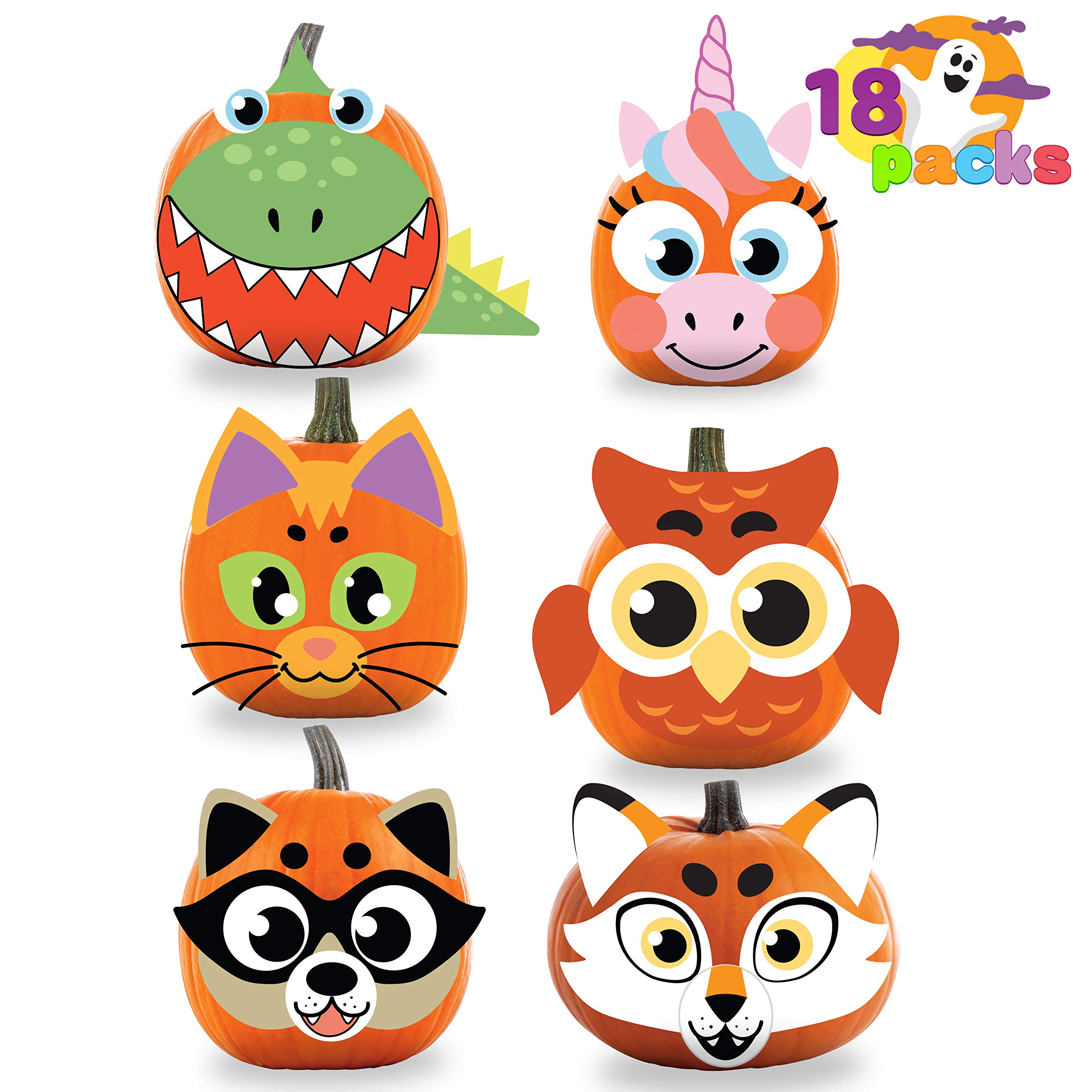 Photo 1 of JOYIN 18 Packs Halloween Craft Foam Stickers, Arts Activities Party Supplies, Kids Party Favors, Pumpkin Decorating Kit, Jack O Lantern Face Stickers in 6 Designs, Pumpkin Decor School Games