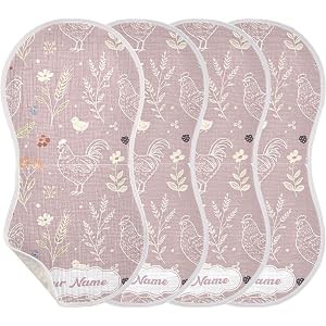 Personalized Rustic Mauve Chicken Line 4-Pack Custom Baby Burp Cloths | Chic Personalized Baby Gift Extra Shoulder Protection