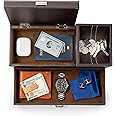 HOUNDSBAY Valet Tray and Nightstand Organizer - Hand Crafted EDC Tray with Phone Area, Cable Cutaway, Drawer – Durable, Scratch Resistant Materials - Compact Footprint with Ample Storage - Valet Box