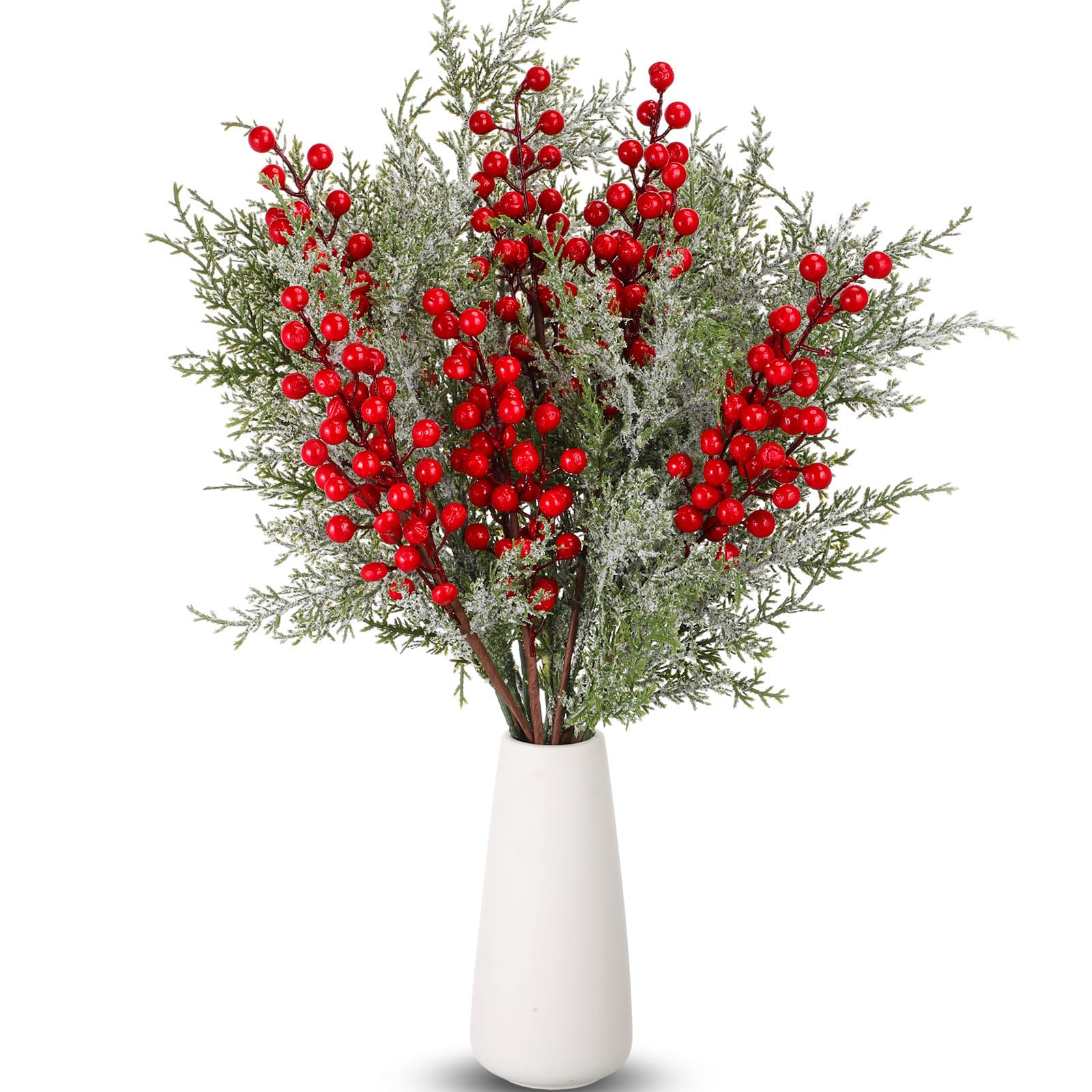 65-Piece Artificial Pine Picks & Red Berry Stems – Christmas Greenery Set For Holiday Decor